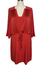 Zara Basic Brick Red Tunic XL | V Neck 3/4 Sleeve Drawstring Waist