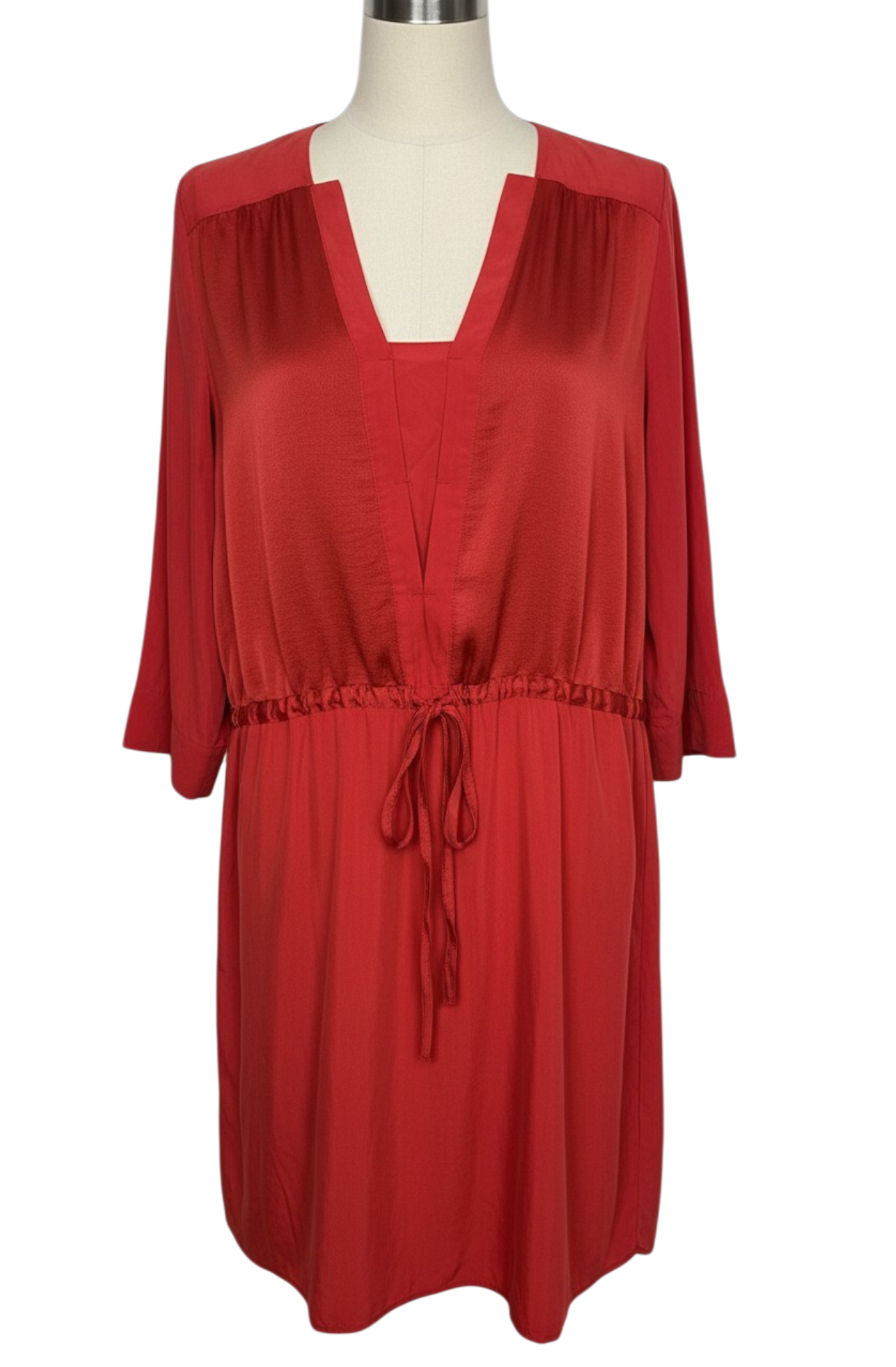 Zara Basic Brick Red Tunic XL | V Neck 3/4 Sleeve Drawstring Waist