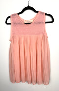 Zara Knit blush pink sleeveless pleated chiffon blouse front view