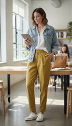 Zara Tailored High Waisted Pants | Size M at Blue Sparrow Shop on woman in library