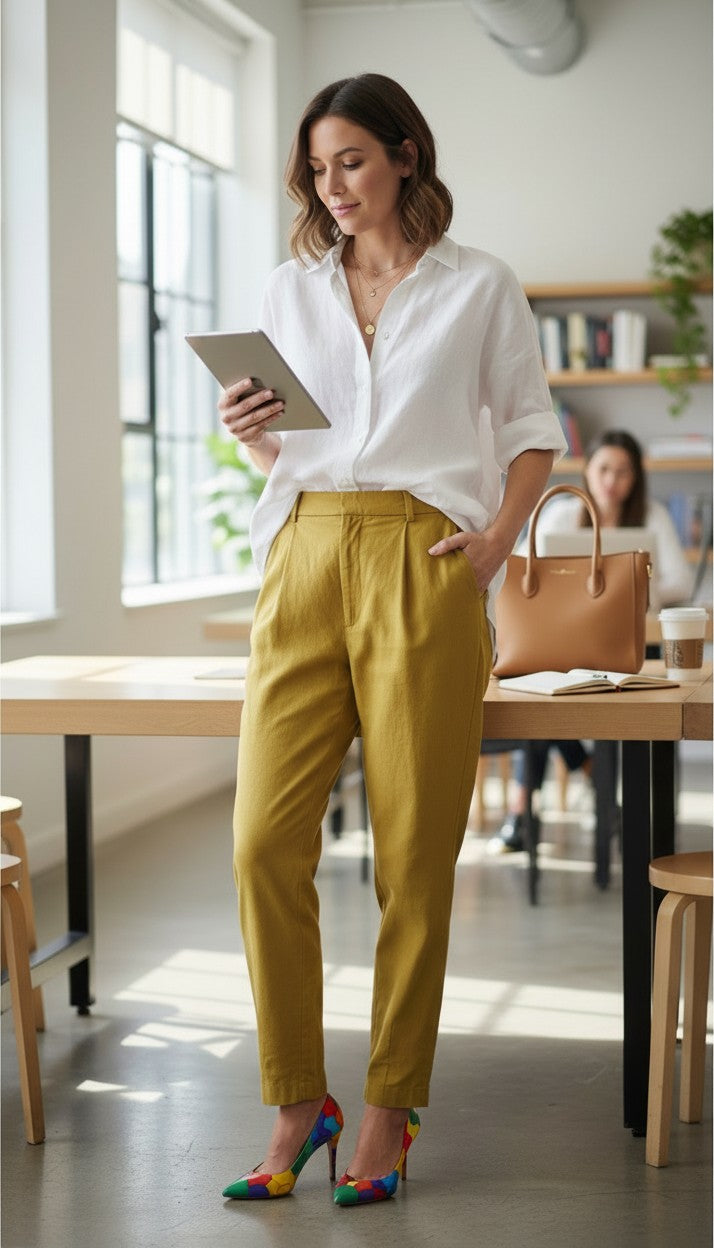 Zara Tailored High Waisted Pants | Size M at Blue Sparrow Shop on woman in office