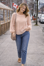 Zara Textured Fringe Blouse | Oversized S at Blue Sparrow Shop on woman walking outside in Canada