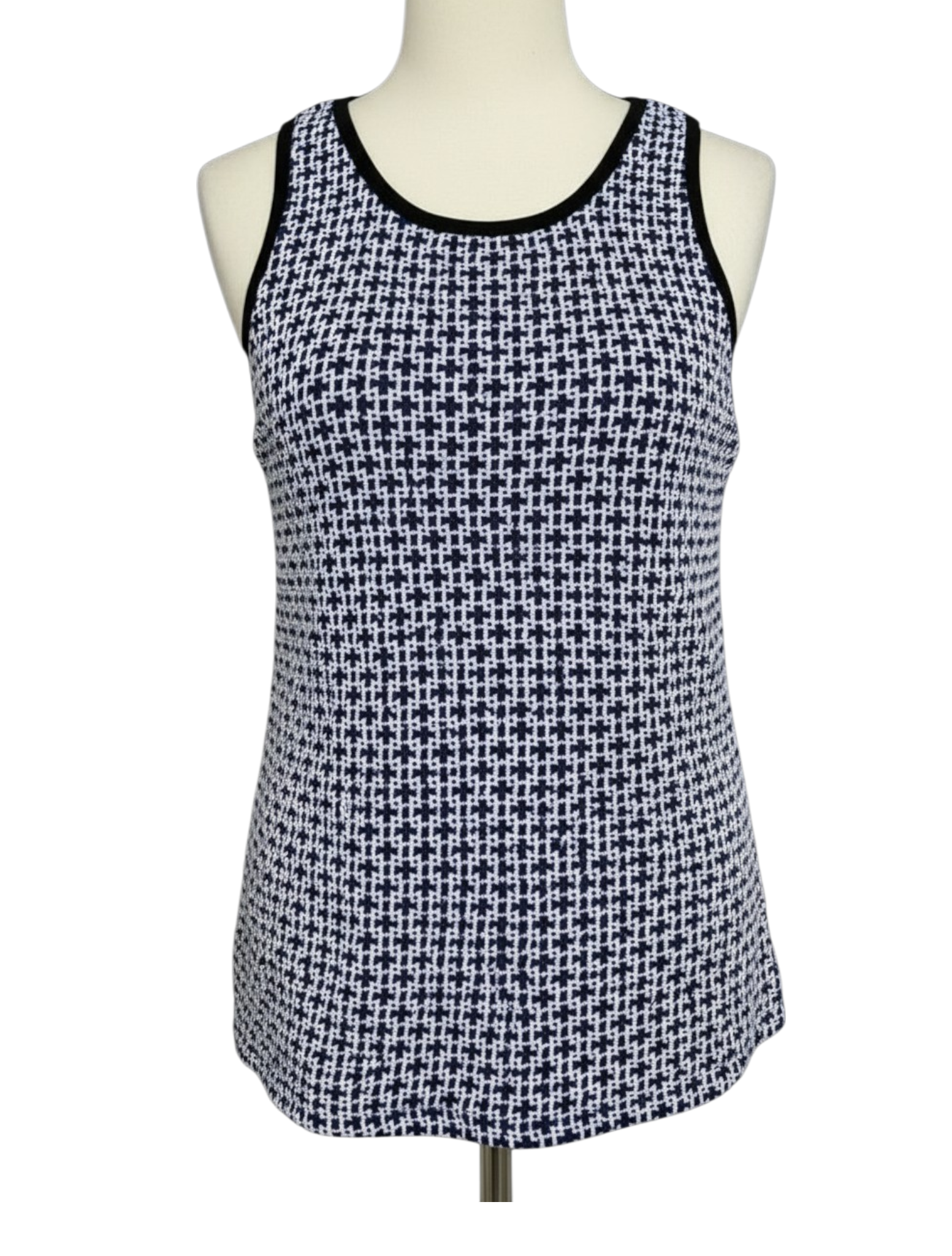 Zara Trafaluc Blue White Boucle Tank Top Textured Knit Sleeveless M