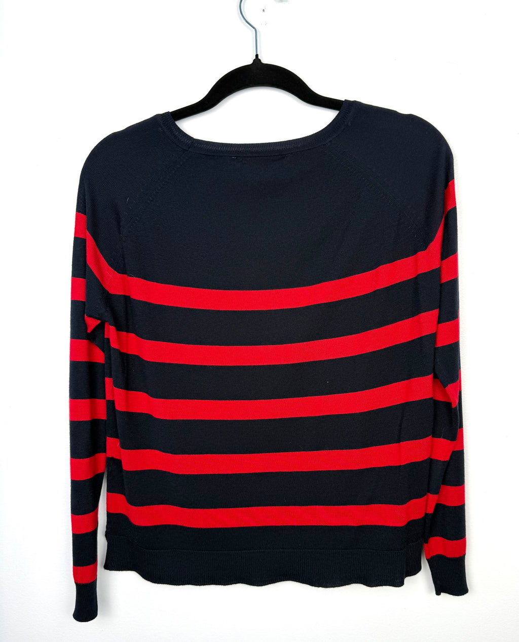 Zara brand nautical striped sweater in navy and red on hanger