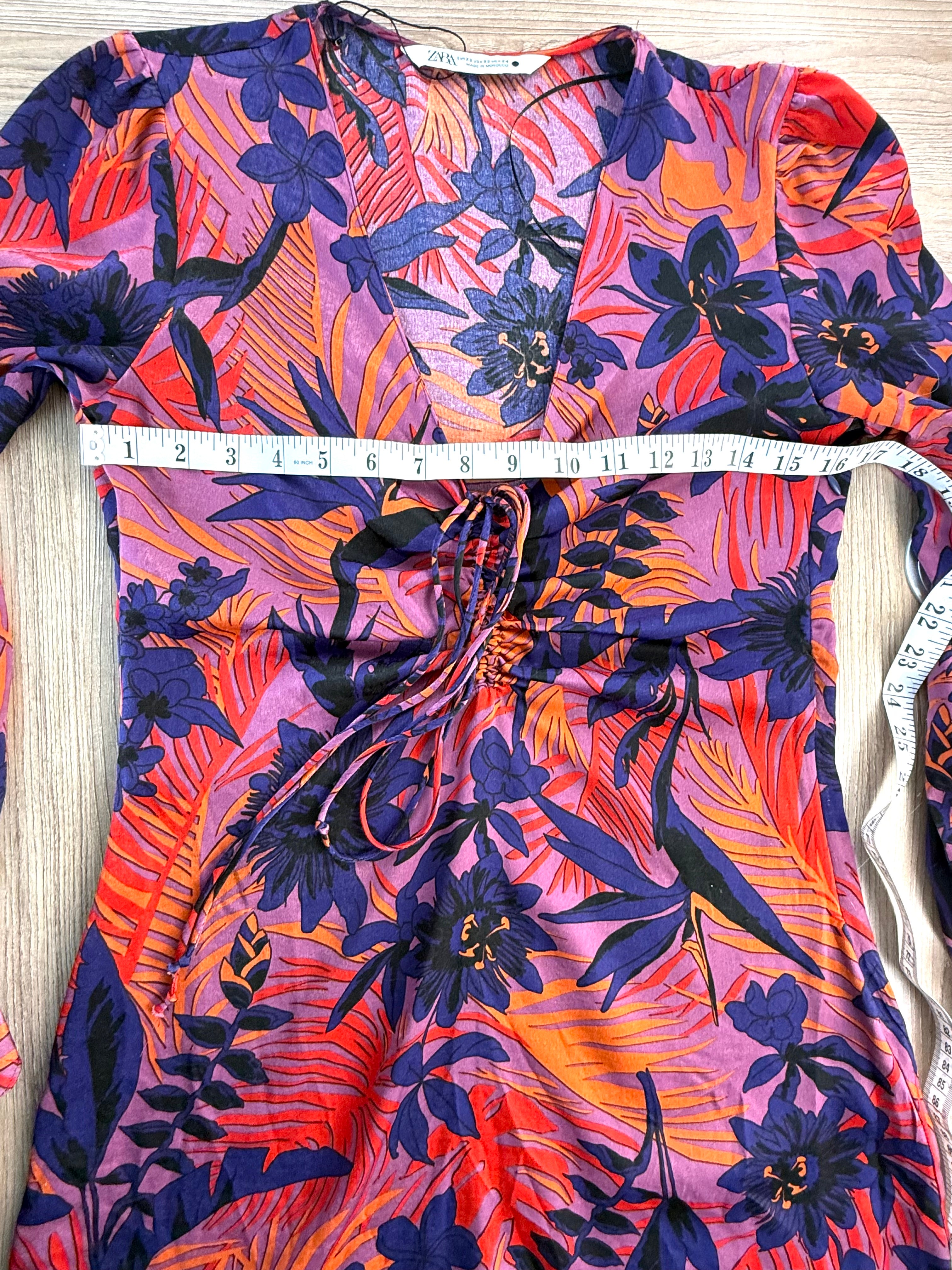 Zara dress tropical pattern silky measuring 32 inch bust