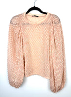 Zara feathery blouse in blush - soft glam, feminine statement piece