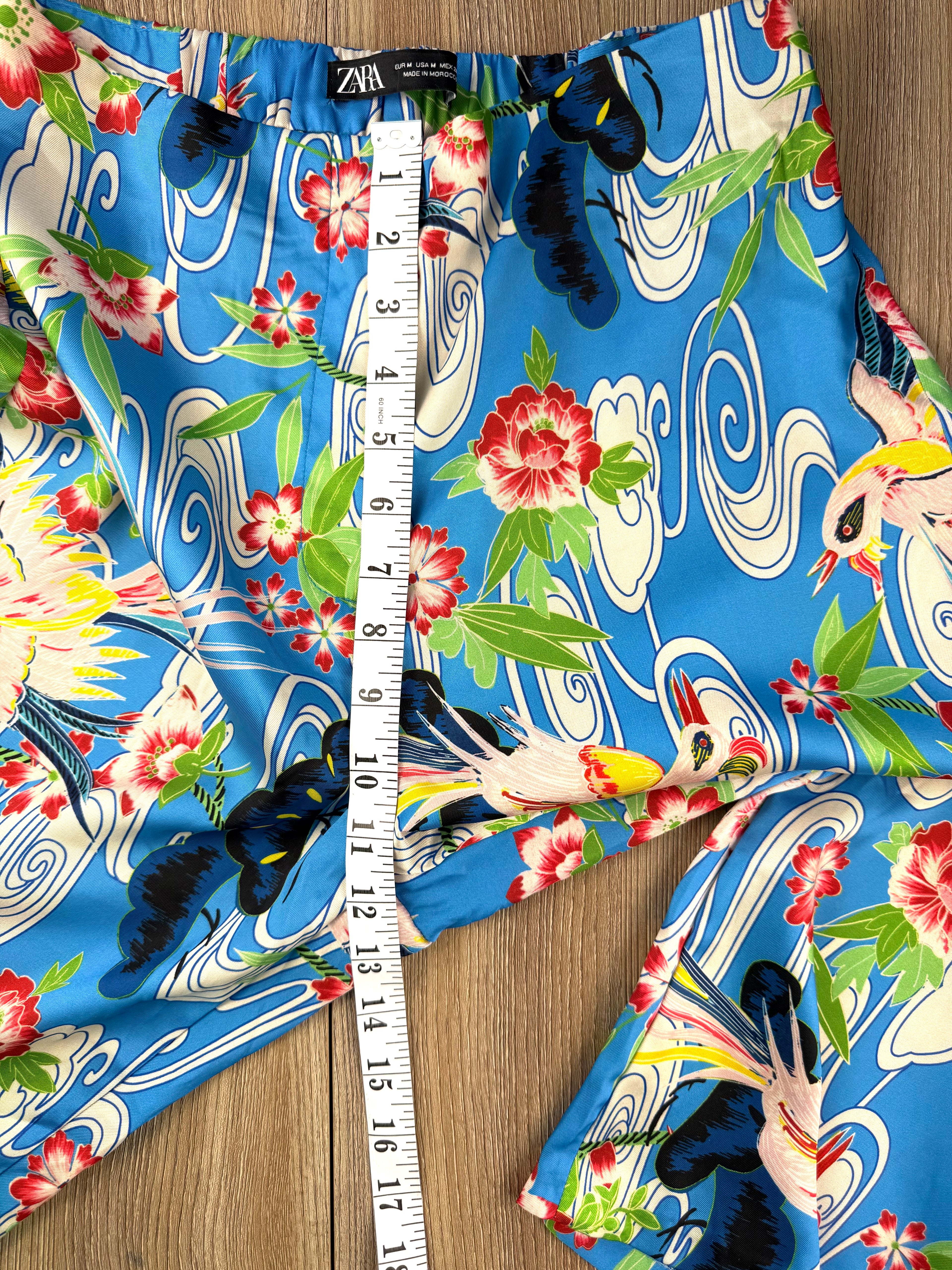 Zara patterned pants measuring  approx 11 inches waist to crotch 