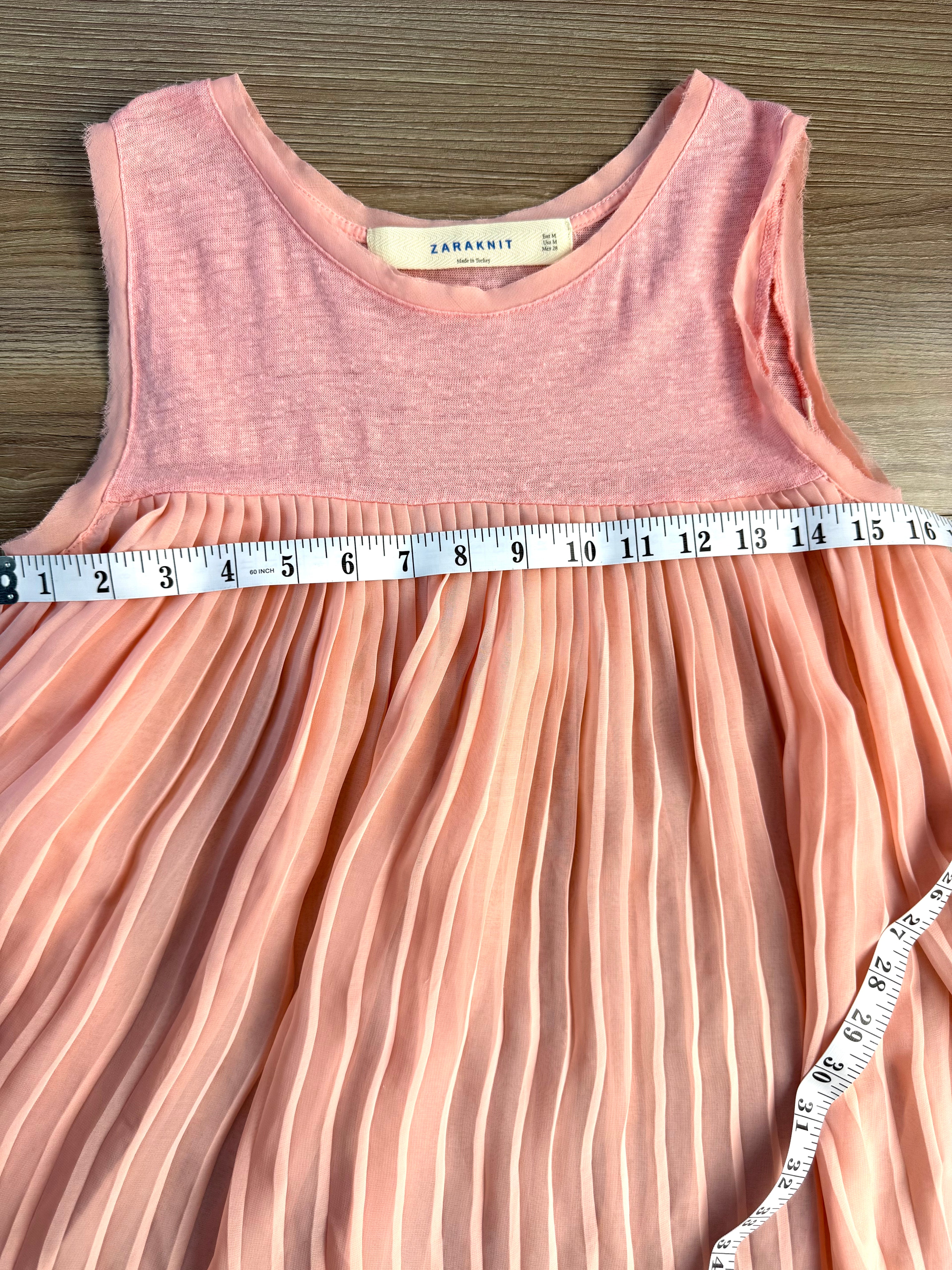 Zara pleated pink peasant top measuring 32" bust