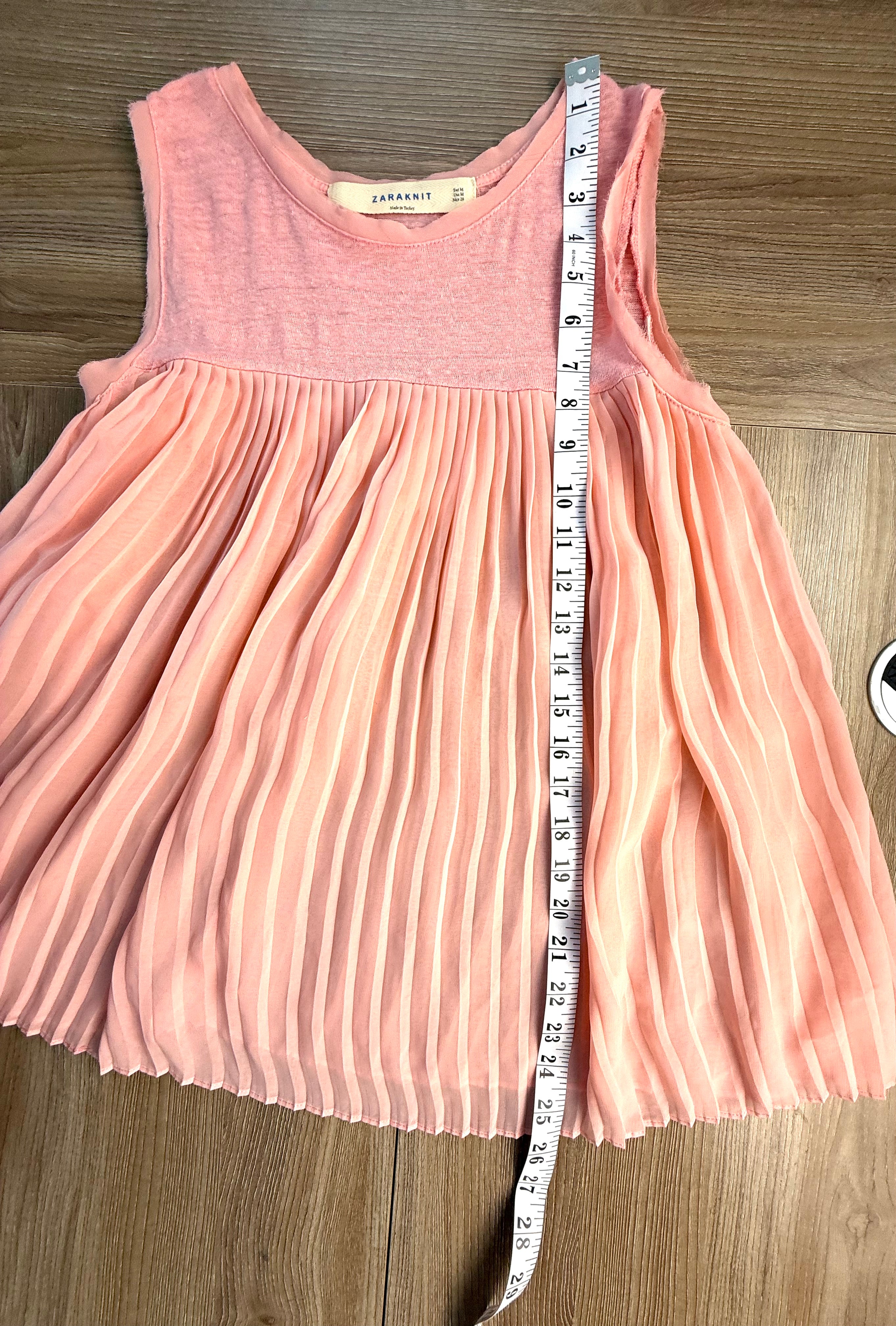 Zara pleated pink top measuring 26 " from shoulder to hem