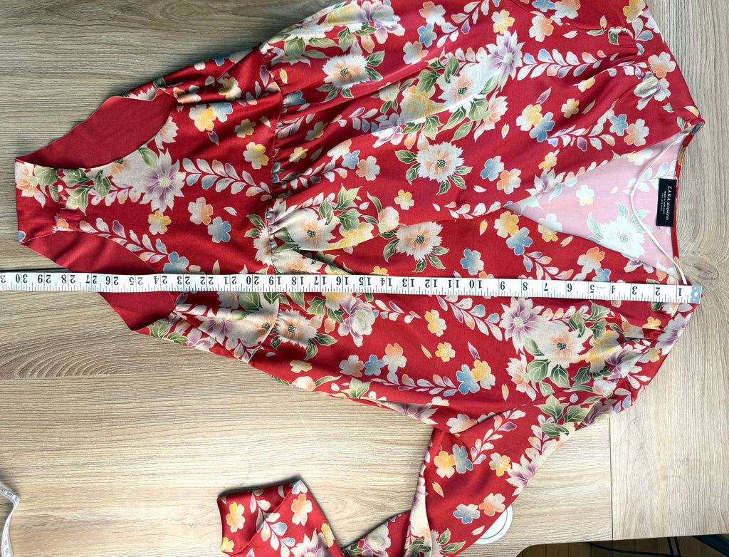 Zara silky floral one piece bodysuit measuring 30" shoulder to crotch