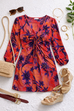 Zara silky tropical pattern mini dress at Blue Sparrow Shop lifestyle photo 