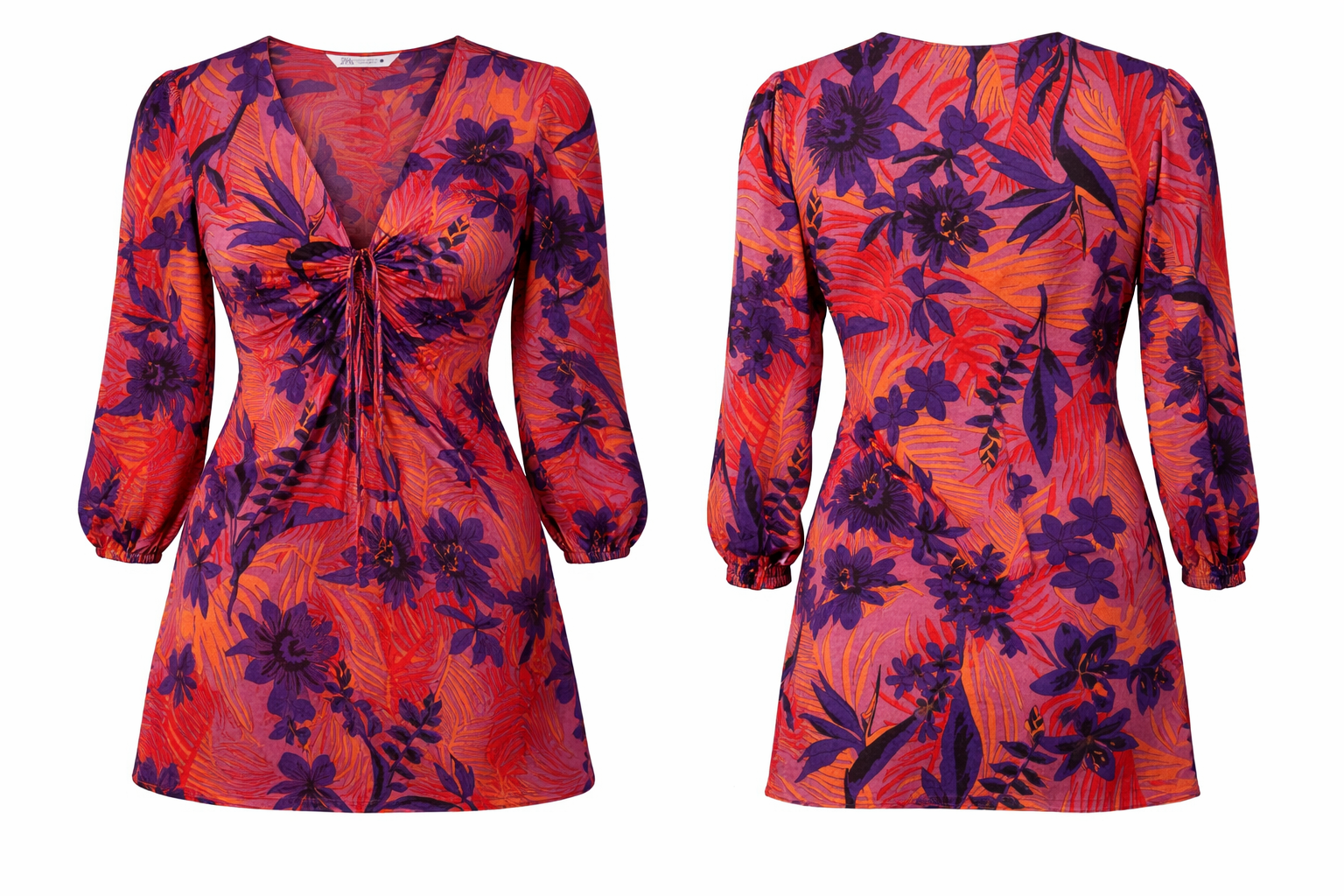 Zara silky tropical pattern mini dress at Blue Sparrow Shop
