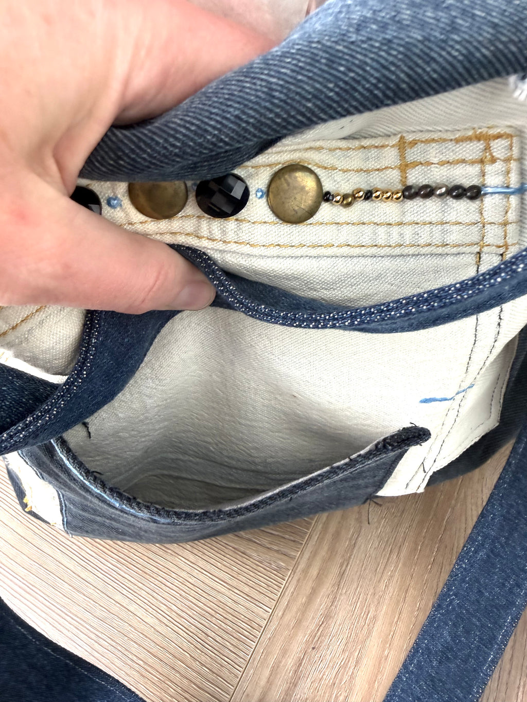 another pocket on Handmade Upcycled Denim Patchwork Tote Bag 