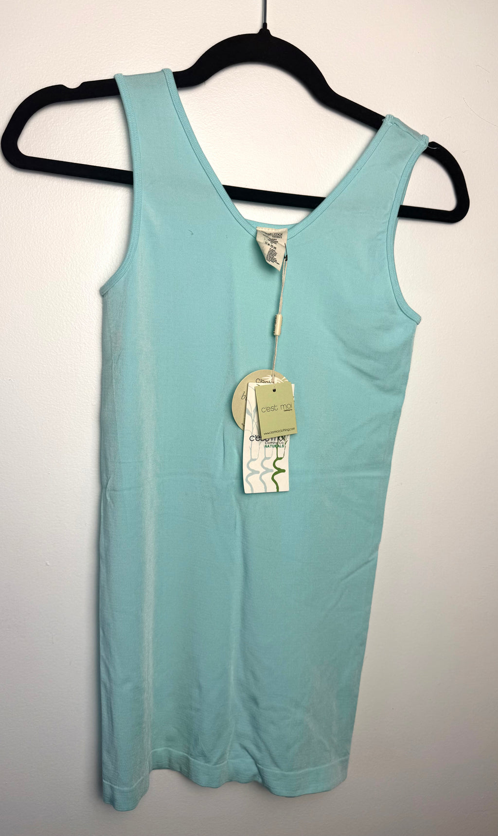 aqua blue coloured Bamboo Tank top by C'est Moi at Blue Sparrow Shop  on hanger