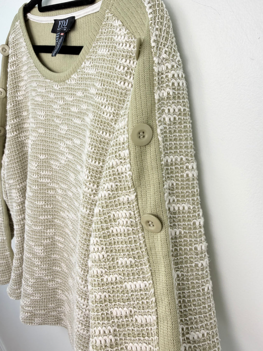 arm detail on FDJ French Dressing Textured Button-Detail Sweater | Size XL