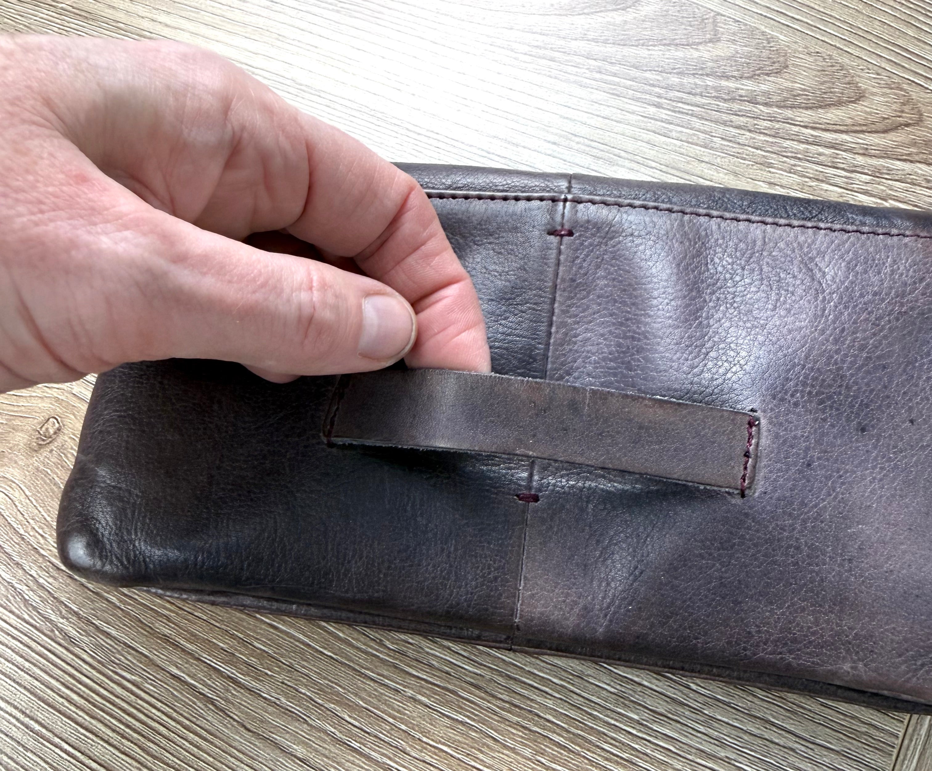 back holding strap on Latico Leathers best selling Terry Leather Wallet 