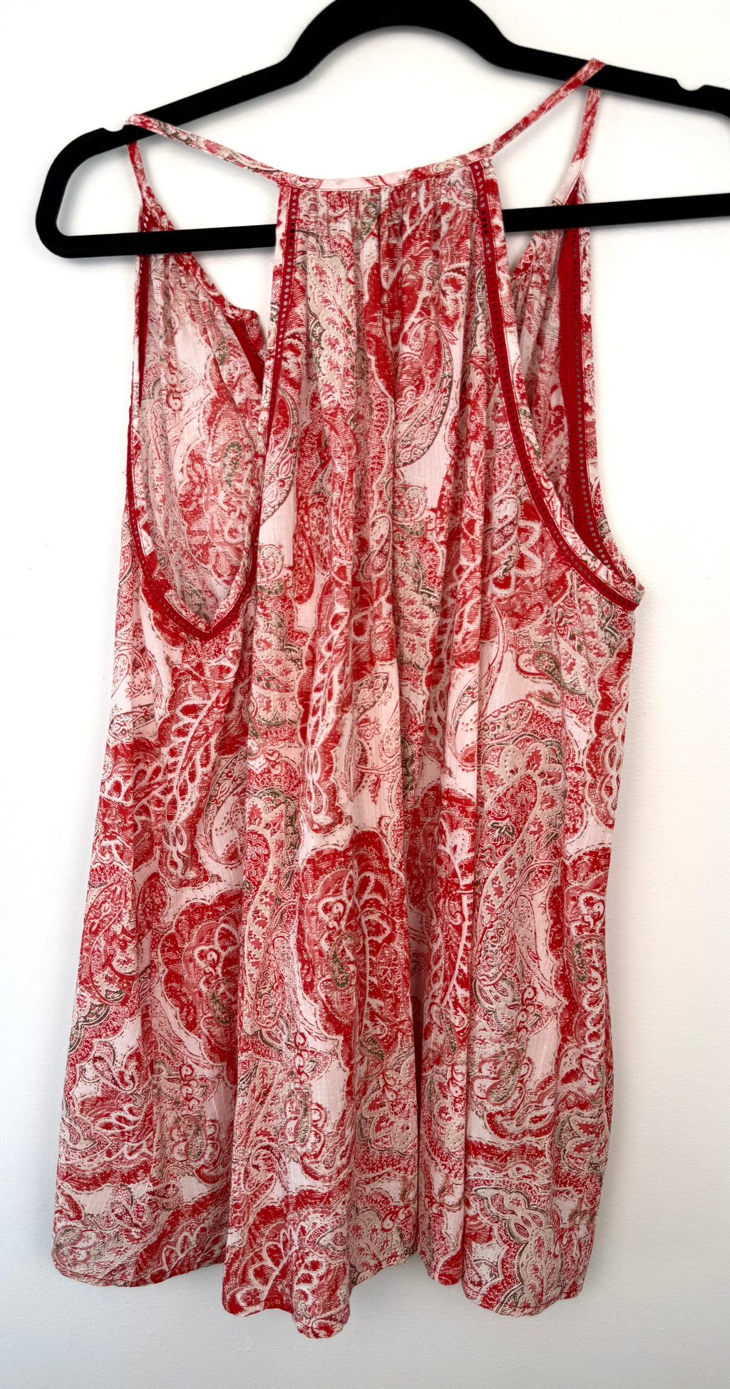 back of 100% Cotton Banana Republic Paisley Tank Top | Boho Summer Blouse | XL at Blue Sparrow Shop on hanger
