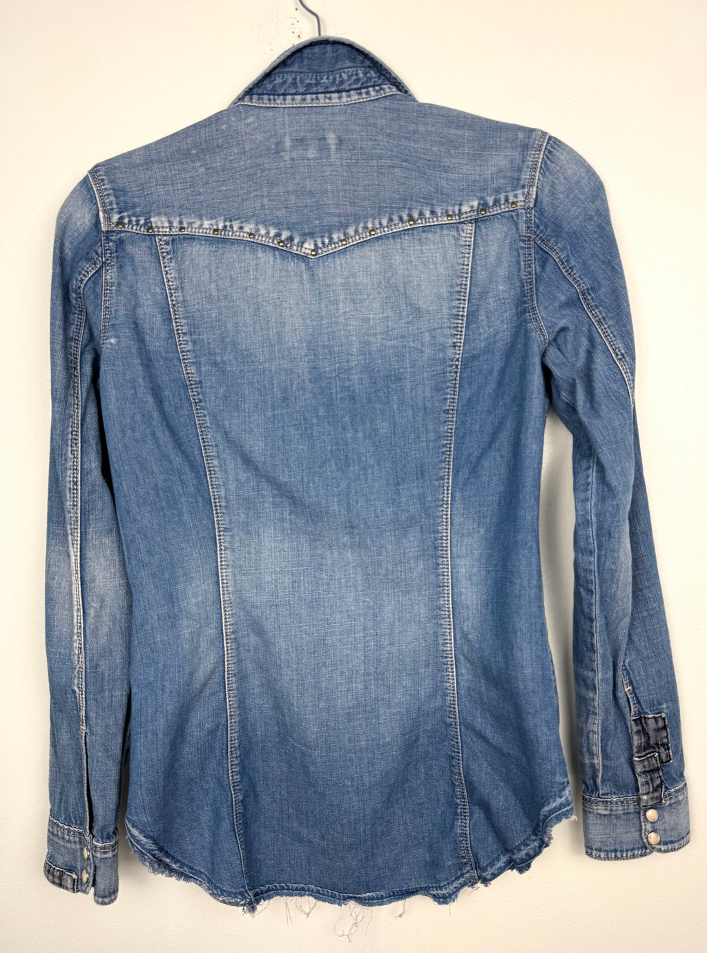 back of 100% Cotton Denim Western Shirt with Patch Detail | Size S at Blue Sparrow Shop