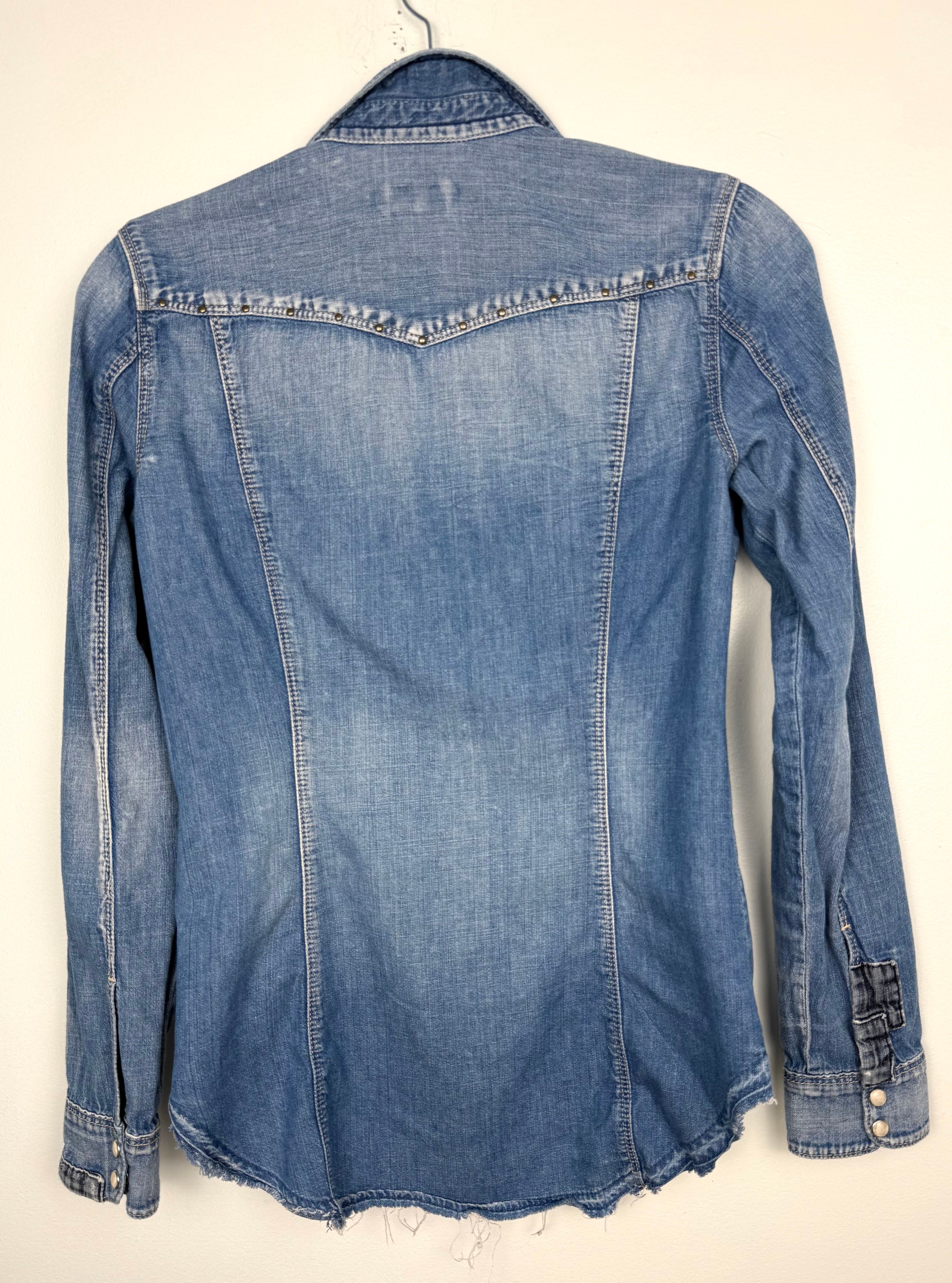 back of 100% Cotton Denim Western Shirt with Patch Detail | Size S at Blue Sparrow Shop