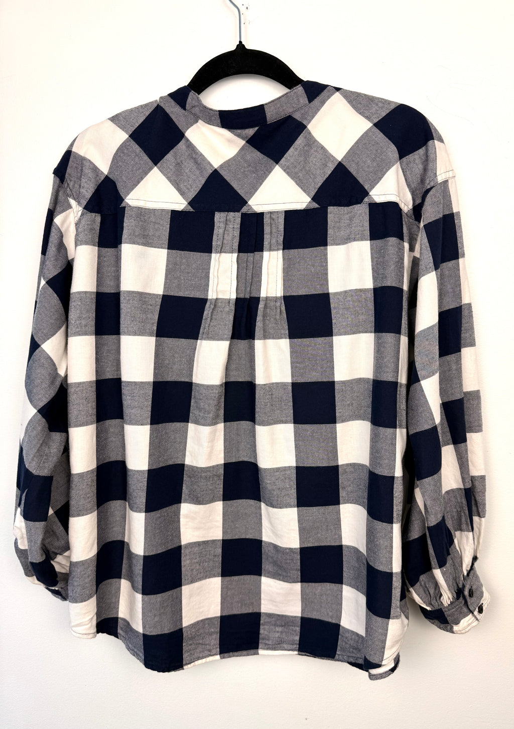back of 100% Cotton J Crew Buffalo Plaid Top | Size L on hanger