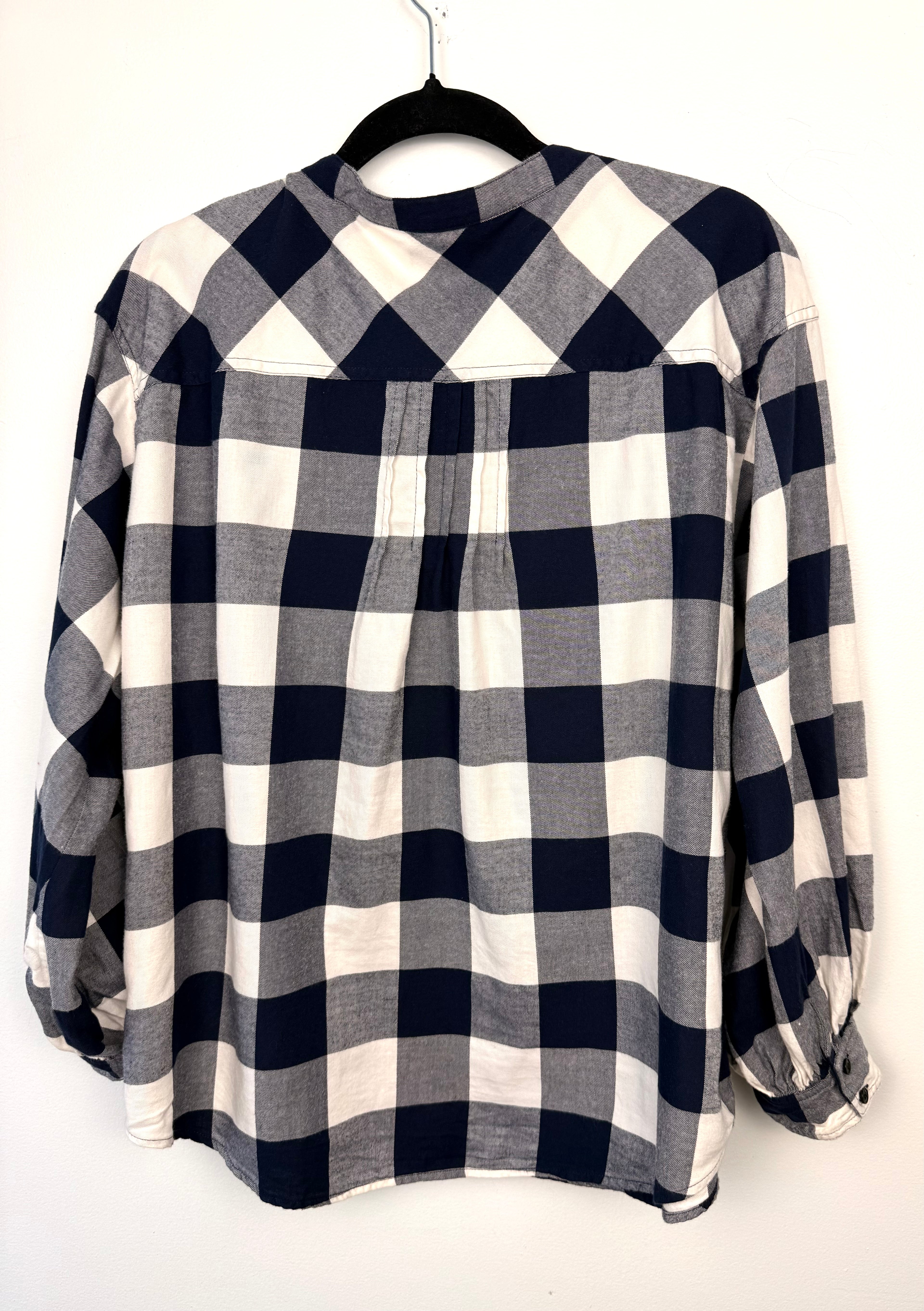 back of 100% Cotton J Crew Buffalo Plaid Top | Size L on hanger