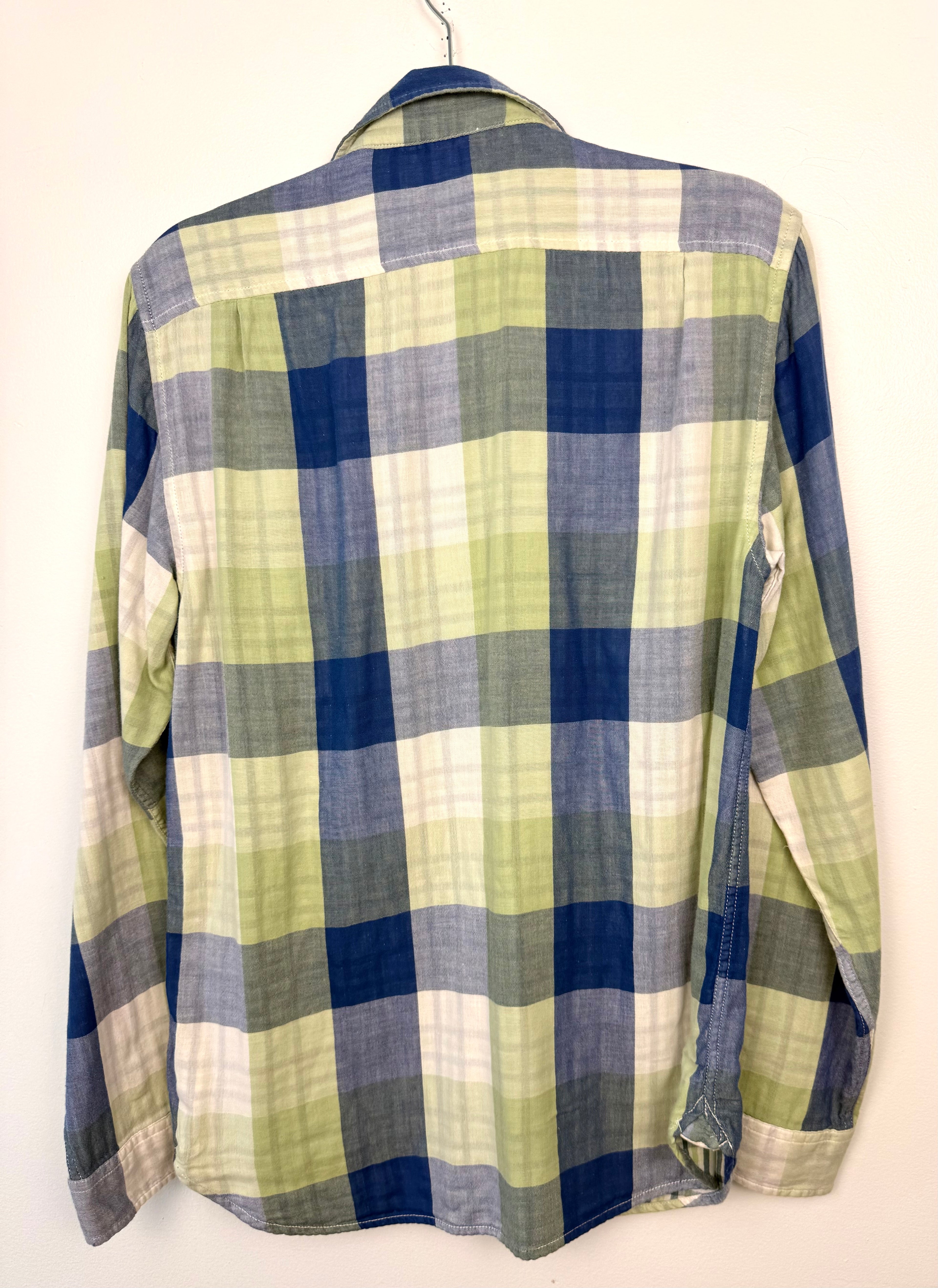 back of 100% Cotton Lucky Brand Plaid Shirt | Size Mens M on hanger
