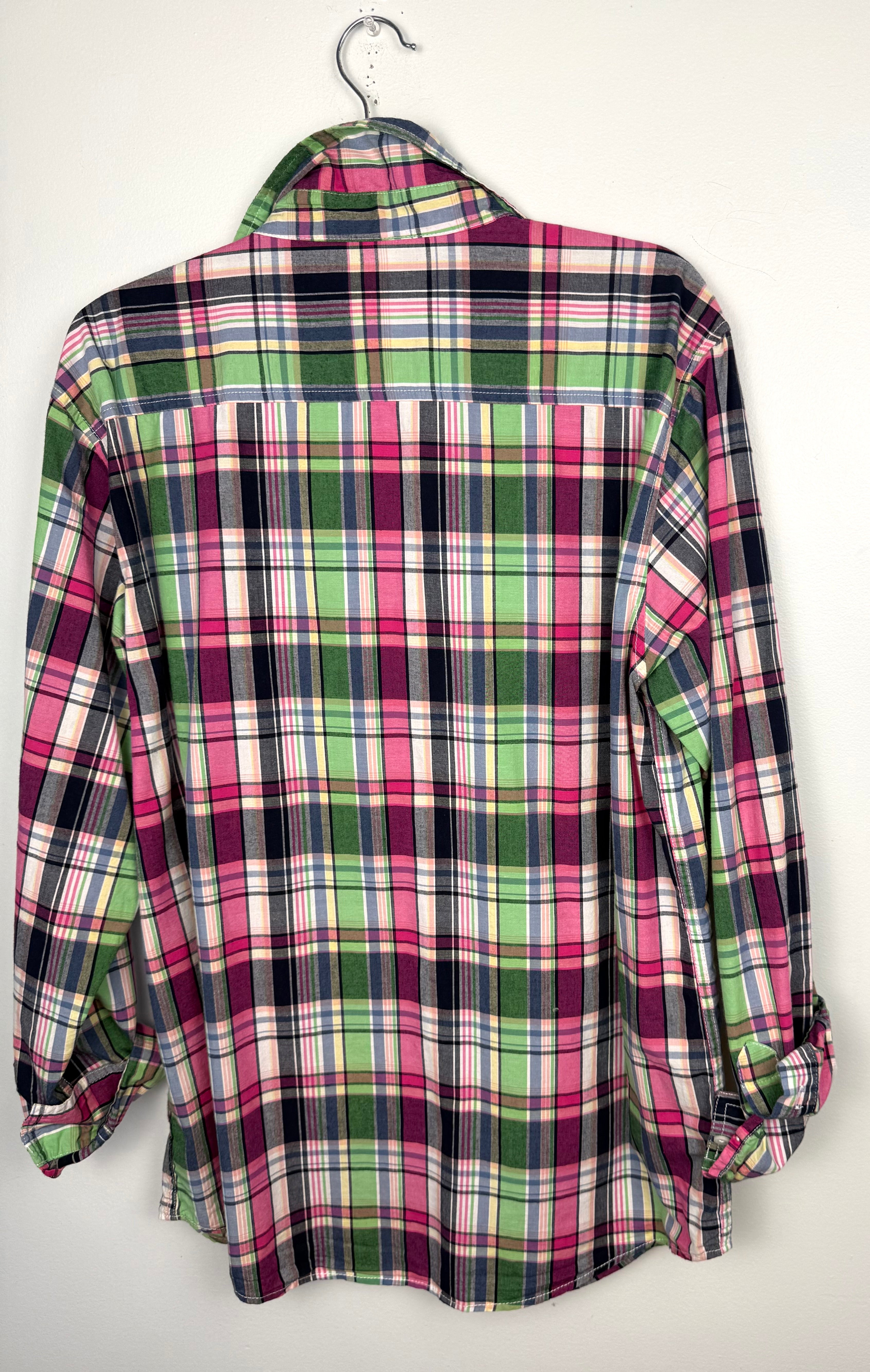 back of 100% Cotton Plaid Button-Up Oversized Boyfriend Shirt | Gymboree | Size L at Blue Sparrow Shop