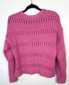 back of 100% Cotton Reitmans  Pointelle Sweater in bubblegum pink at Blue Sparrow Shop - Canadian Resale Reimagined 
