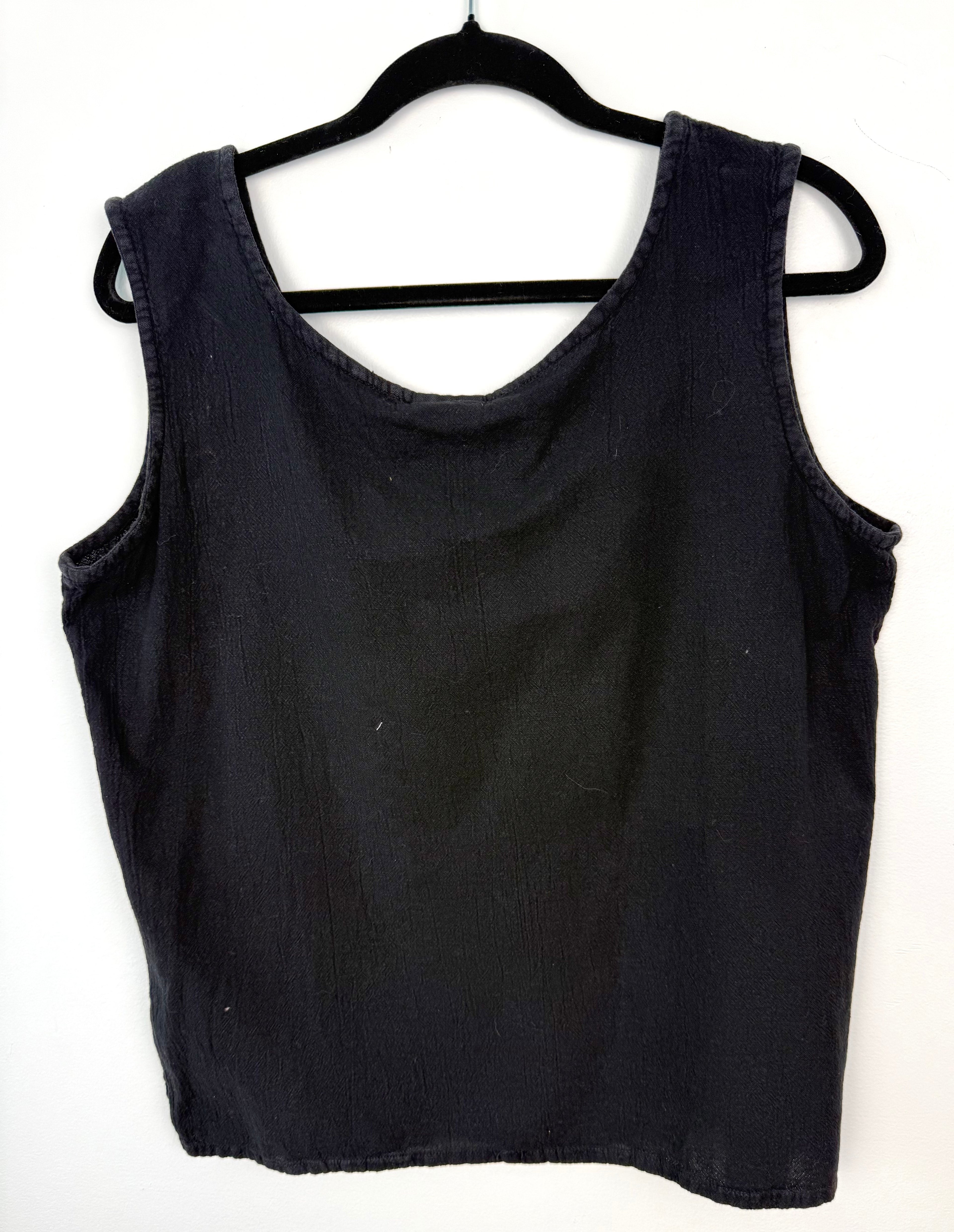 back of 100% Cotton Relaxed Fit Vintage Tank | Size M at Blue Sparrow Shop on hanger