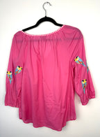 back of 100% Cotton Talbots Embroidered Parrot Top| Size M at Blue Sparrow Shop on hanger
