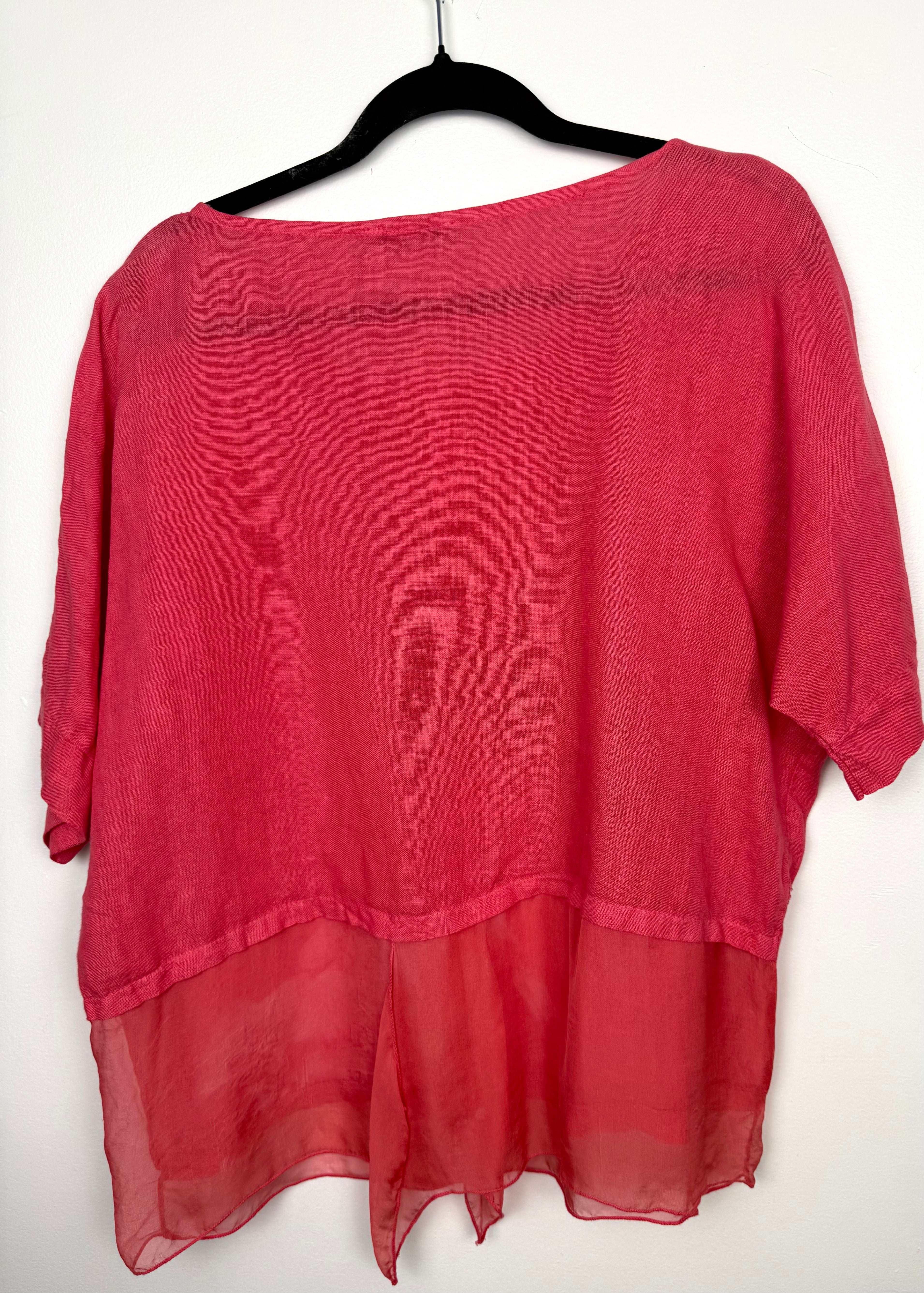 back of 100% Linen Angela Mara  Made in Italy Linen Top | Size M at Blue Sparrow Shop 