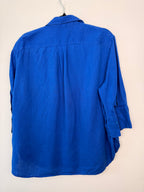 back of 100% Linen Cobalt Blue Button Front Shirt by Zara | Size S on hanger