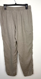 back of 100% Linen  Drawstring Pants – Taupe Relaxed Fit Pull-On Trousers – H&M Small at Blue Sparrow Shop on hanger