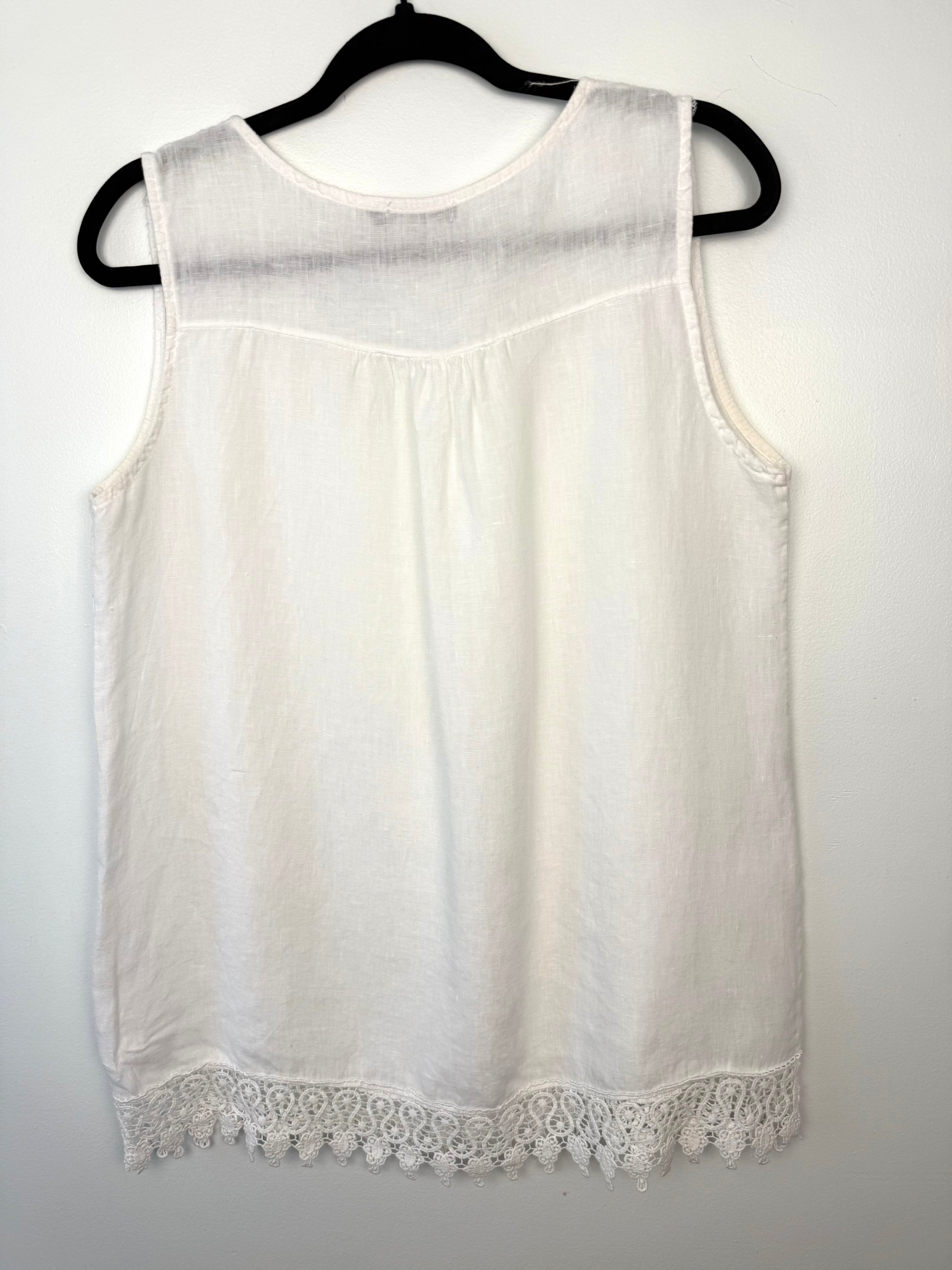 back of 100% Linen Made in Italy Lungo L'Arno Sleeveless Top | Size L at Blue Sparrow Shop