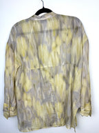 back of 100% Linen Zara Abstract Print Shirt | XS at Blue Sparrow Shop on hanger