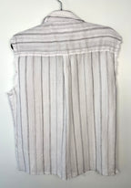 back of 100% Linen Zara Sleeveless Button Front Top | Size M at Blue Sparrow Shop  on hanger