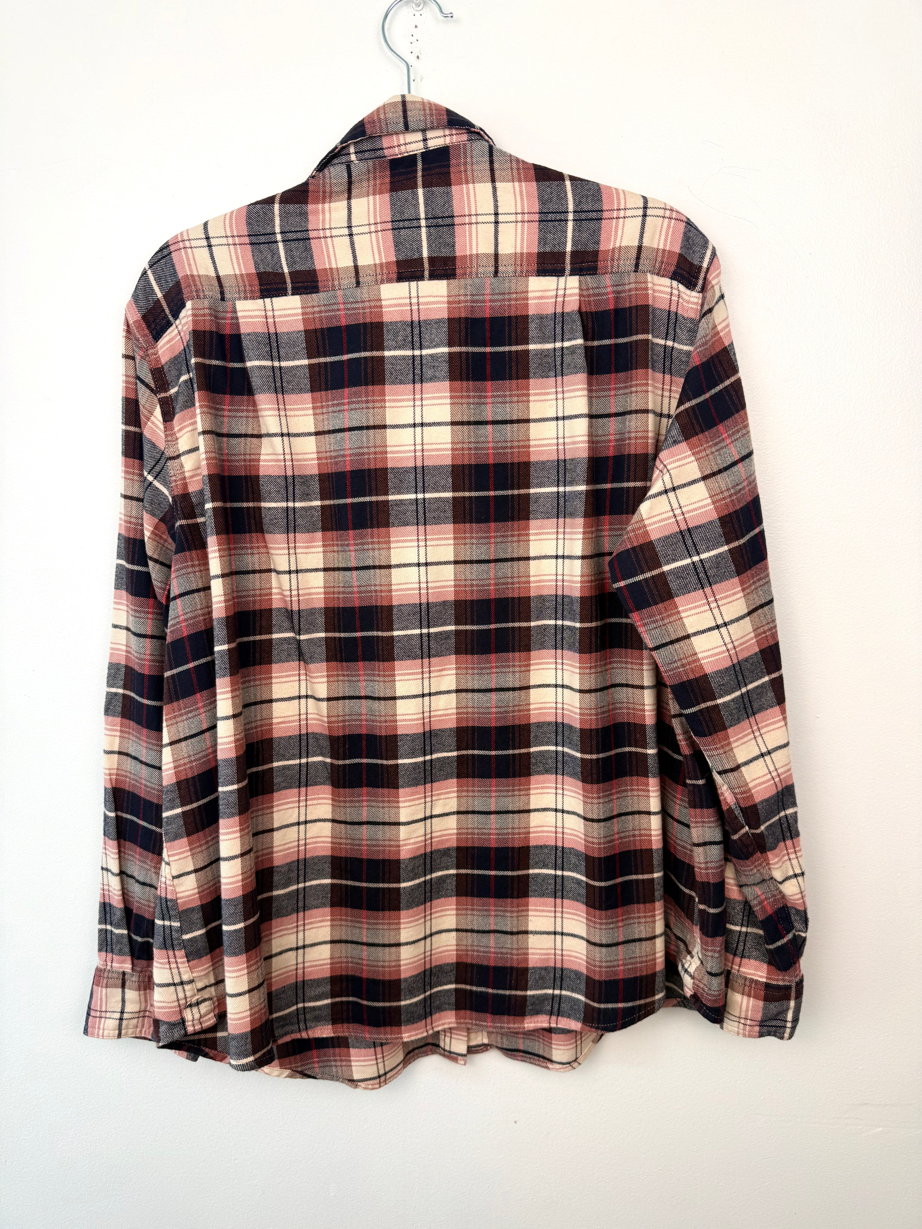 back of 100% Organic Cotton Tilley Plaid Shirt | Size XL on hanger