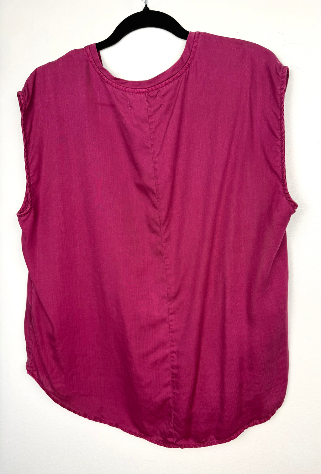 back of 100% TENCEL Sleeveless V-Neck Top | Size L at Blue Sparrow Shop  on hanger