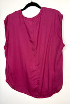 back of 100% TENCEL Sleeveless V-Neck Top | Size L at Blue Sparrow Shop  on hanger