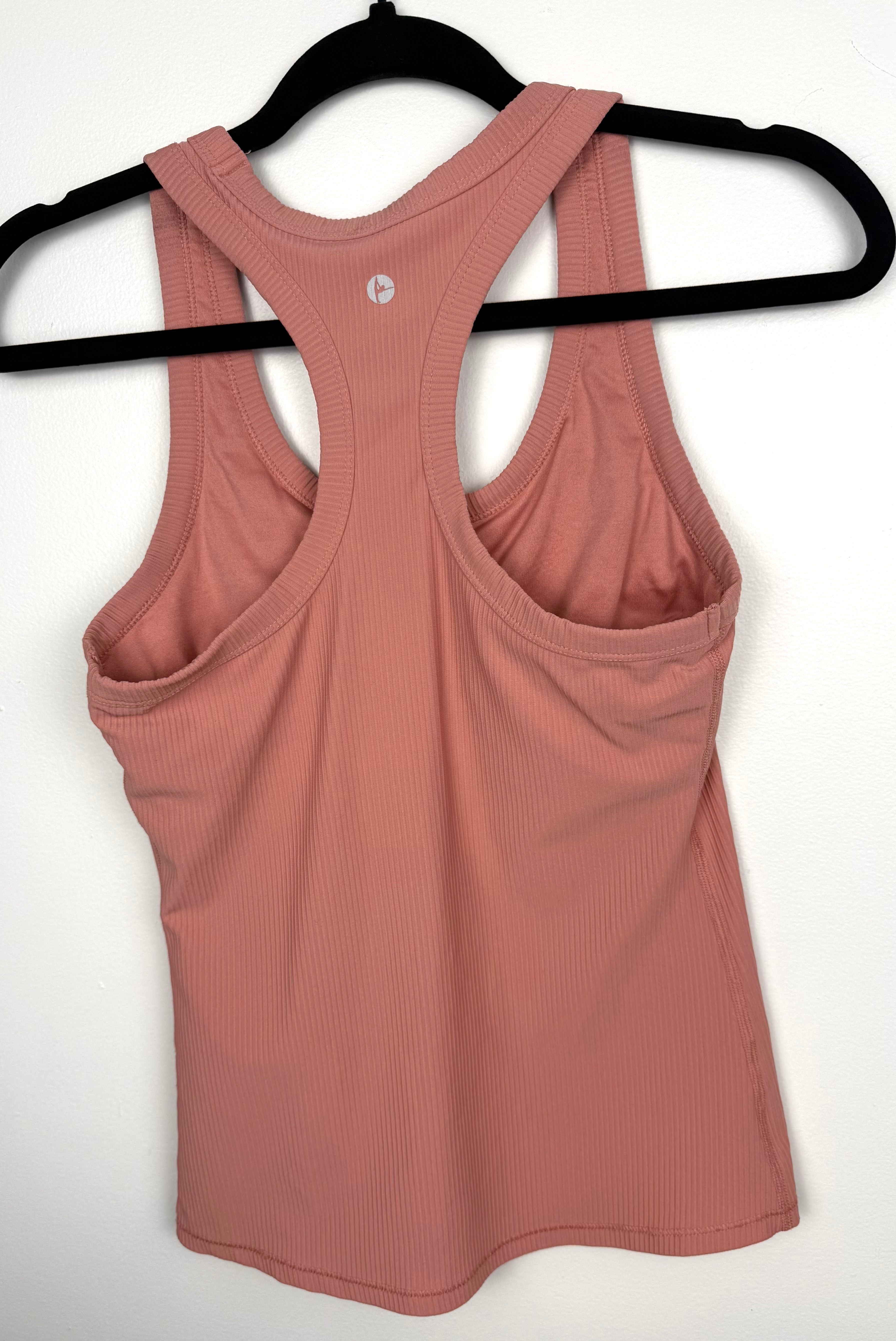 back of 90 Degree by Reflex Ribbed Racerback Tank with shelf bra 