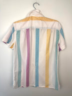 back of AMERICAN EAGLE 100% COTTON PASTEL STRIPE SHIRT at Blue Sparrow Canadian Resale Reimagined on hanger