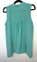 back of Aqua coloured Lace Trim Sleeveless Blouse | Size L by Spence at Blue Sparrow Shop on hanger