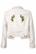 back of Aritzia Talula Distressed Denim Jacket at Blue Sparrow Shop