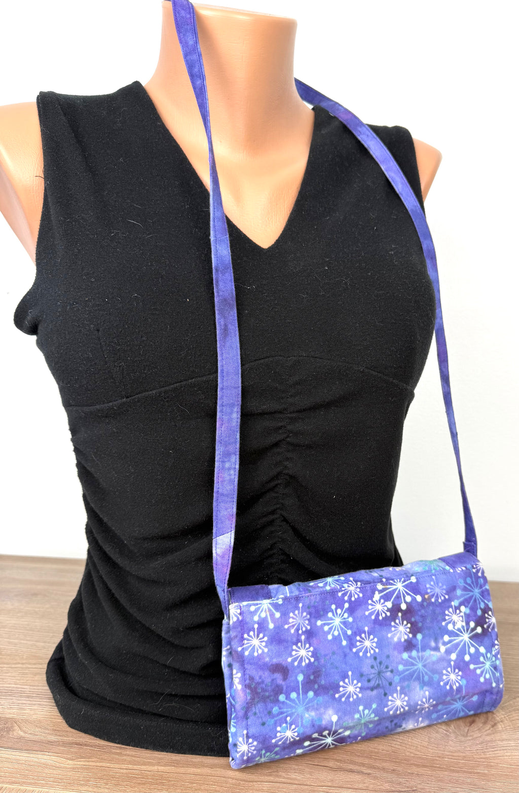 back of Artisan Quilted Batik Crossbody Wallet Bag at Blue Sparrow Shop