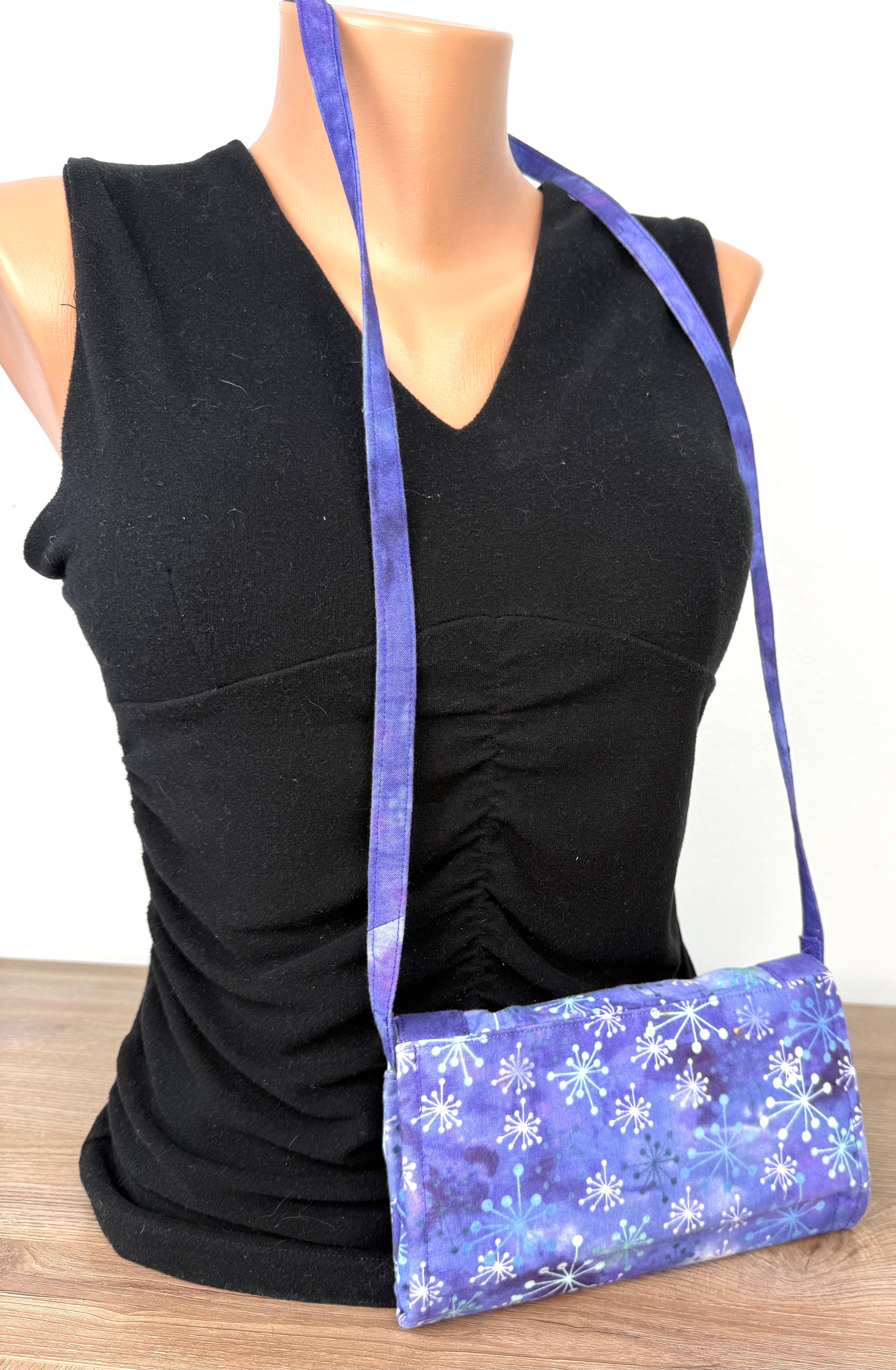 back of Artisan Quilted Batik Crossbody Wallet Bag at Blue Sparrow Shop