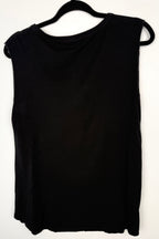 back of ¡Ay Güey! black sleeveless sugar skull embroidered tank top, Día de los Muertos multicolour embroidery at Blue Sparrow Shop