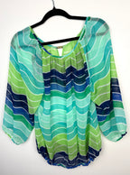 back of Banana Republic Sheer lightweight chiffon fabric blouse on hanger
