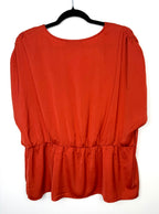 back of Banana Republic ruched sleeve peplum top in rust 