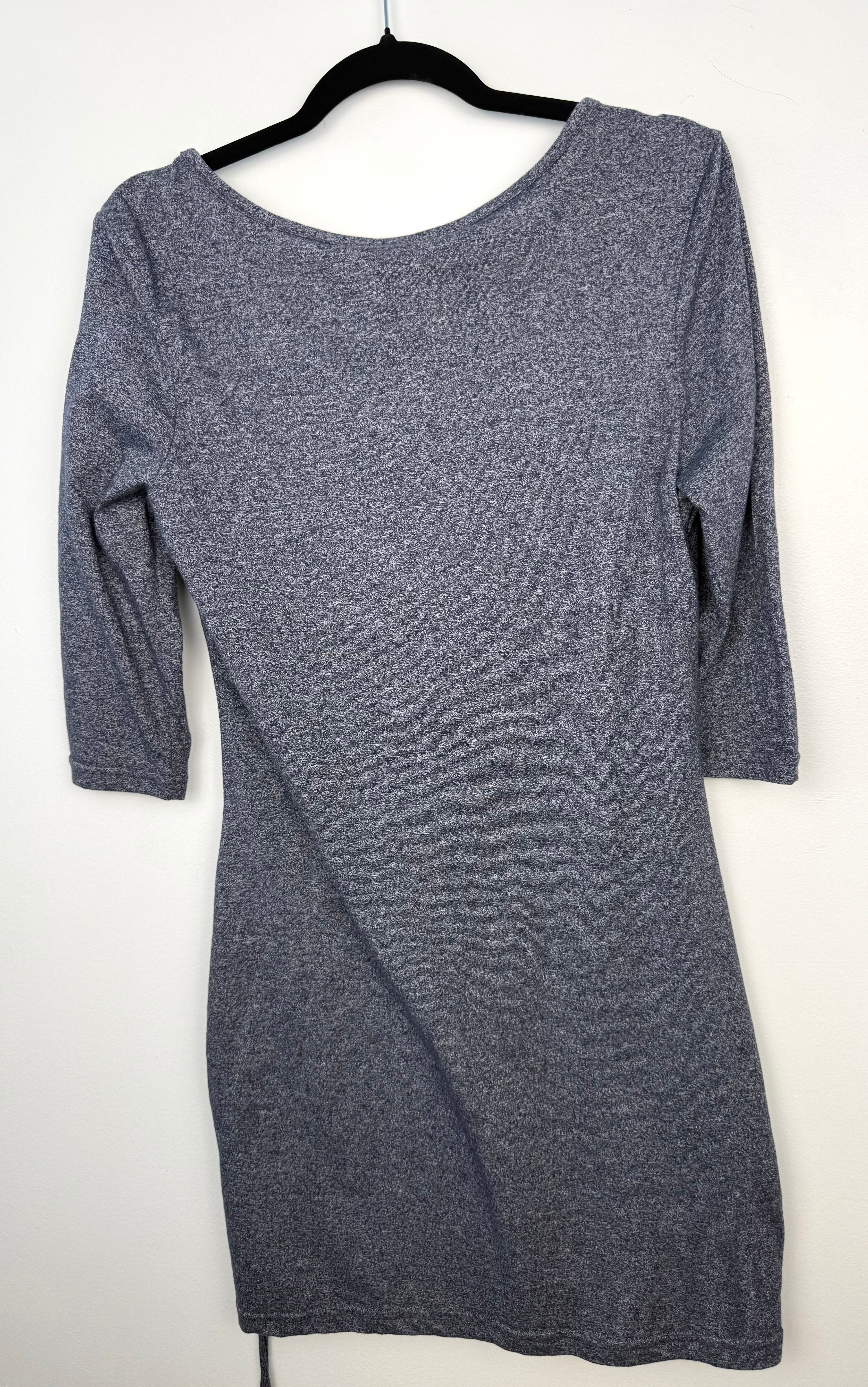 back of Bench Ruched Dress with Cowell Neck in Denim Blue 