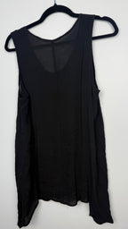 back of Black Gauze Sleeveless Tunic Swim Cover or Resort Wear top  on hanger